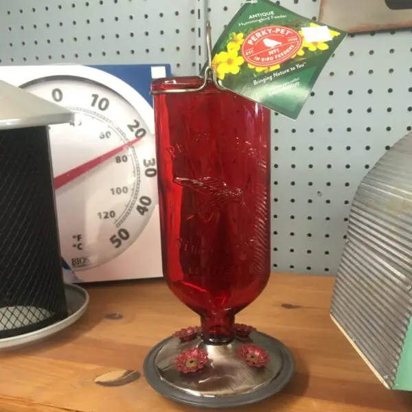 Red Glass Bottle 'Perky Pet' Hummingbird Feeder - For the Birds