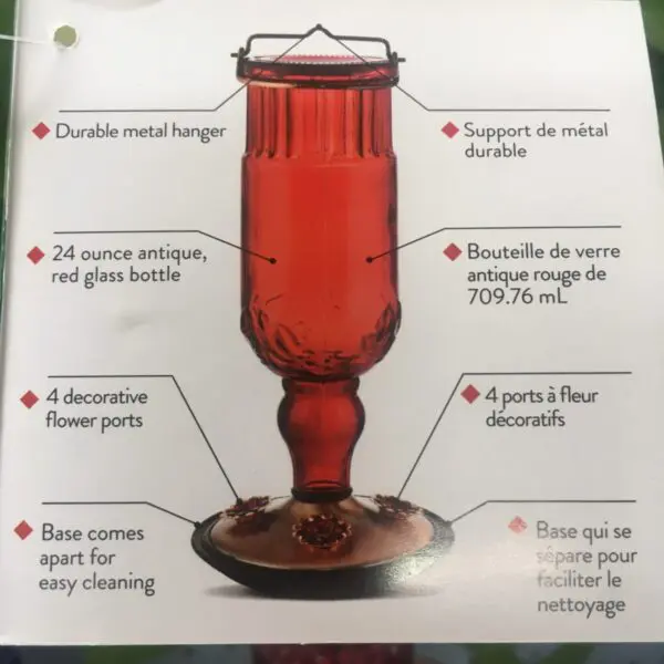 Red Glass Bottle 'Perky Pet' Hummingbird Feeder - For the Birds - Image 3