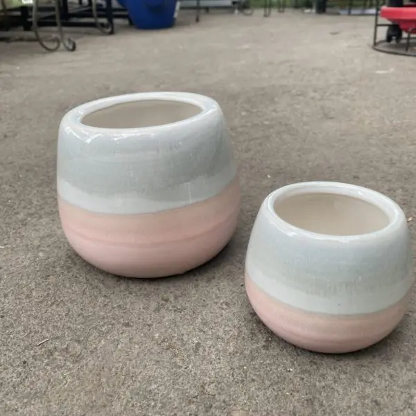 Grey & Pink Painted Pot (Ceramic) - Small Pots