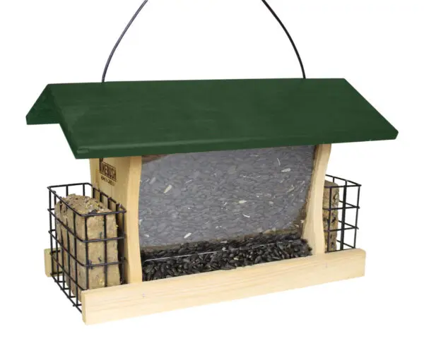 Wood Hopper Feeder with Suet Cages - Birds