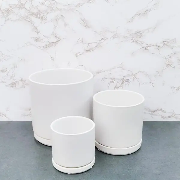 White Ceramic Plant Pot with Drainage Hole