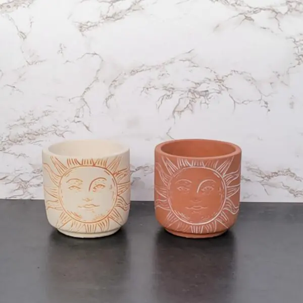 Rustic Sun Face plant pot