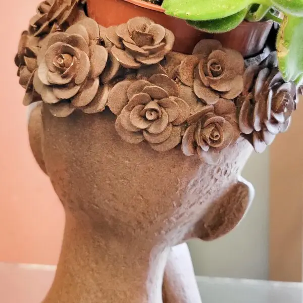 Lady Head Planter Faux Bronze / Terra Cotta finish - Image 3