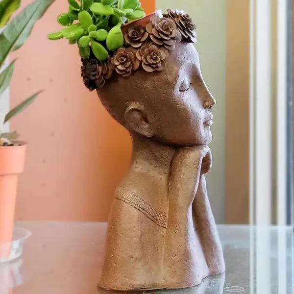 Lady Head Planter Faux Bronze / Terra Cotta finish - Image 2