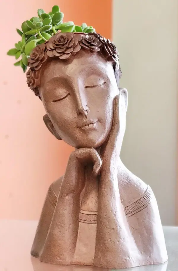 Lady Head Planter Faux Bronze / Terra Cotta finish