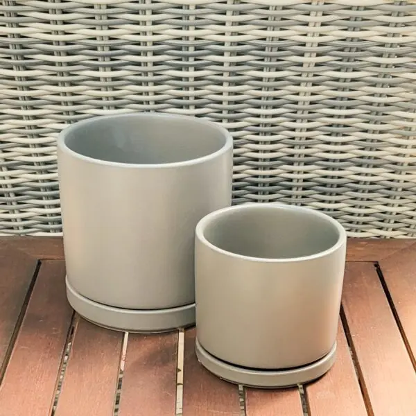 Olive green planter with attached drip tray