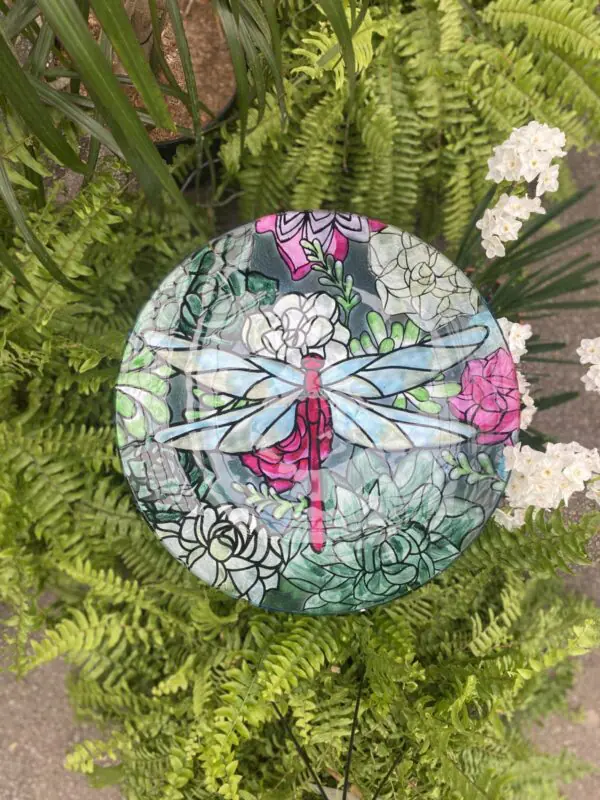 Dragonfly Birdbath (Glass with Iron Stand) - Image 2