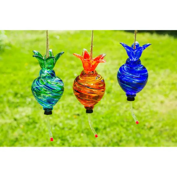 Hanging Art Glass Hummingbird Feeder with - Image 5