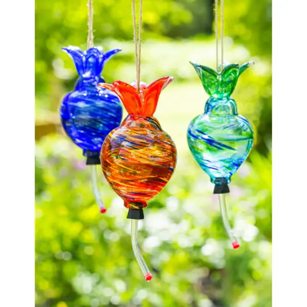 Hanging Art Glass Hummingbird Feeder with