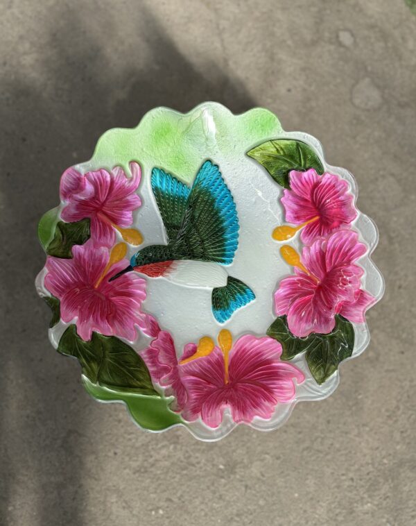 Humming Bird Glass Bird Bath - Garden Decor