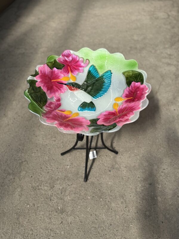 Humming Bird Glass Bird Bath - Garden Decor - Image 2