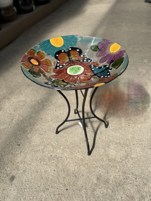 Butterfly Glass Bird Bath - Garden Decor - Image 2